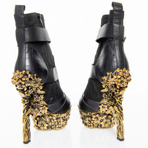 Alexander McQueen Ornate Gold & Leather Boots